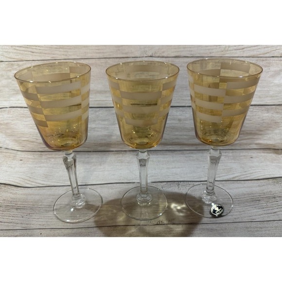 Cristalleria Other - 3 Vintage Cristalleria Fumo Amber Iridescent Wine Glasses Italy
